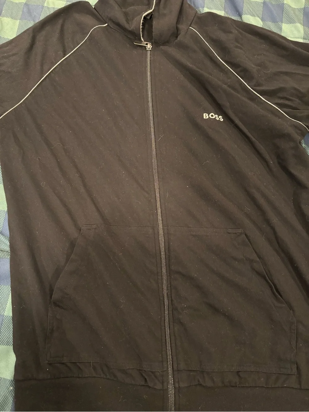 BOSS Black Zip-Up Hoodie with Subtle Piping